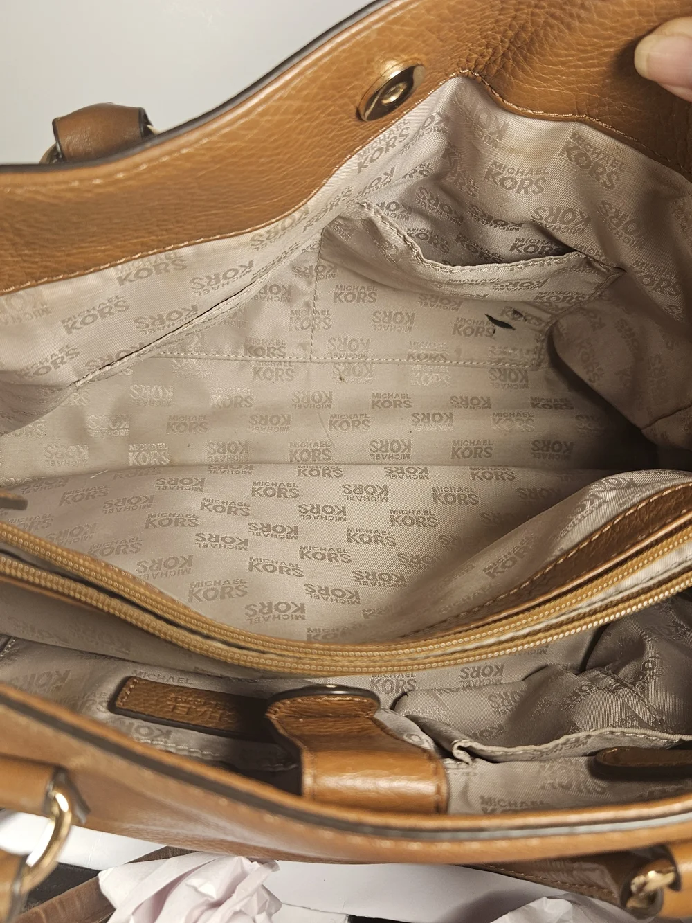 Michael Kors Hamilton Cognac Pebbled Leather Satchel with Gold Hardware